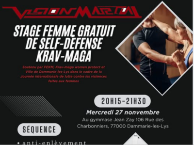 Dans le cadre de la journée internationale de lutte contre les violences faites aux femmes, nous organisons un stage gratuit de self-défense Krav-maga spécial femme